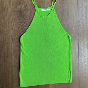 Mango Vibrant lime Green Women's High Neck Open shoulder Blouse